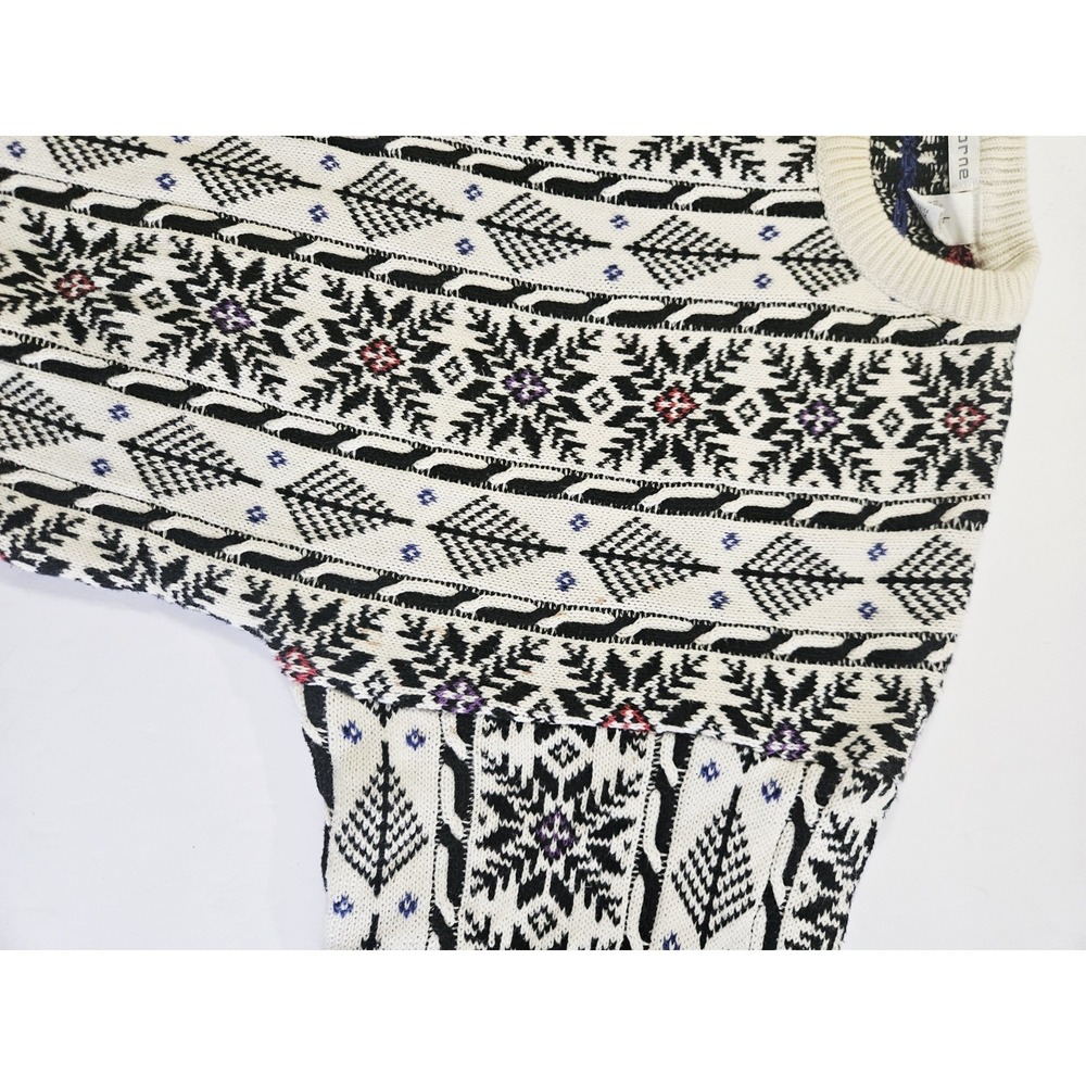 Vintage Liz Claiborne Winter Sweater Womens Size Large 100% Cotton Pullover Snow - Picture 7 of 8